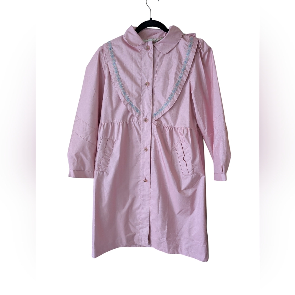 Vintage 90s Parmount Kids Pink Floral Kawaii Collar‎ Rain Jacket Size Girl 14